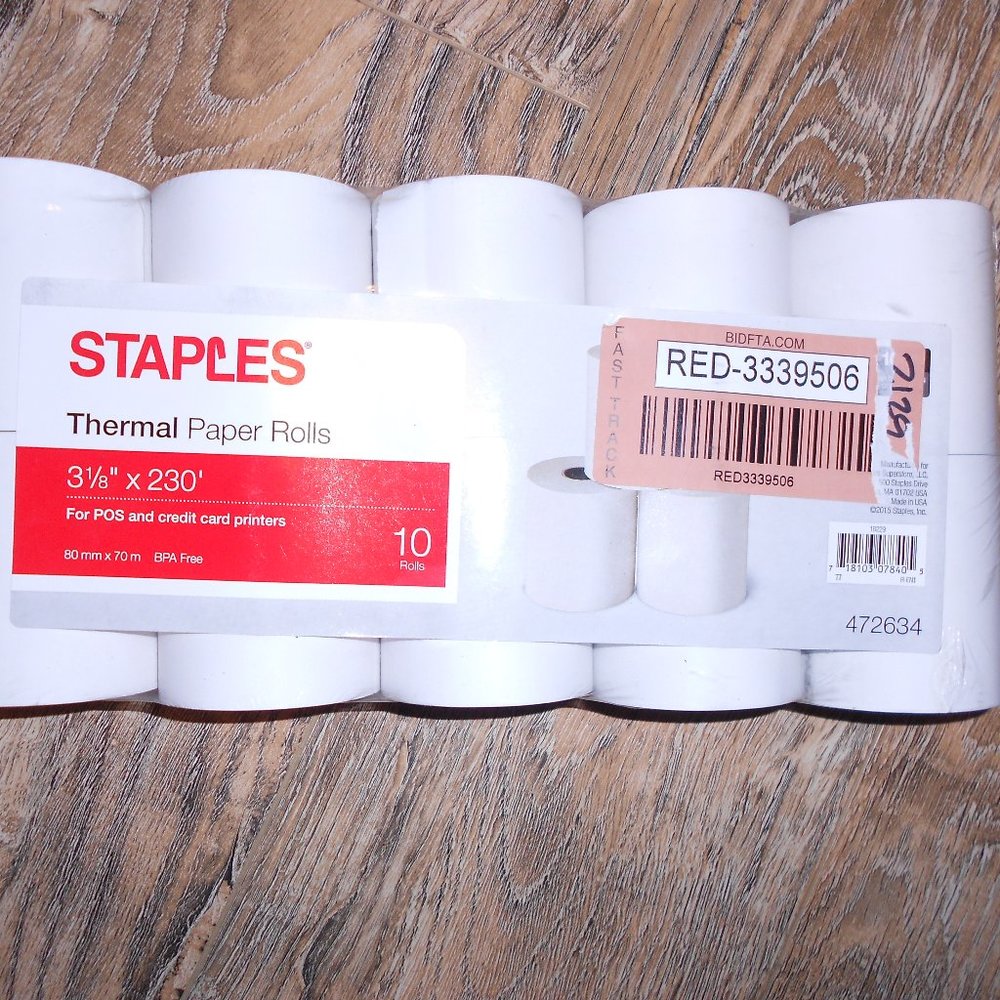 10 pk STAPLES Thermal Paper Rolls 3 1/8"x230'